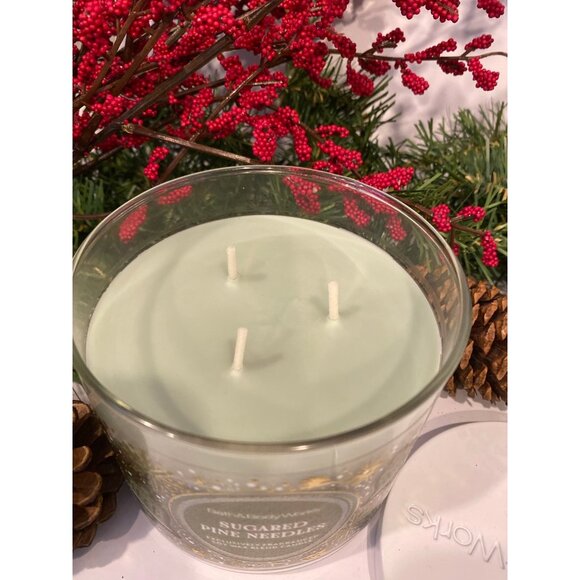 Bath & Body Works Christmas Holiday “Sugared Pine Needles” New 3 Wick Candle - Picture 2 of 8